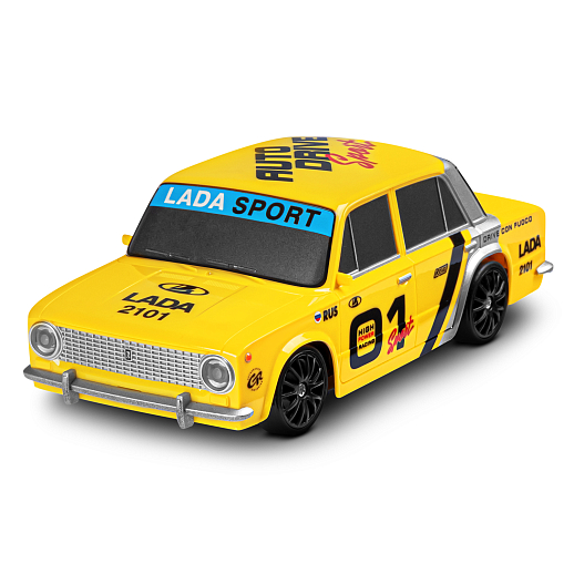 AUTODRIVE Р/У Машина для дрифта LADA 2101,М1:24,2.4GHz,4WD,свет фар,4 доп.колеса,конусы,с аккум.,цв. желтый/серебро/черн.,в/к 20,5*13*13см в Джамбо Тойз #3