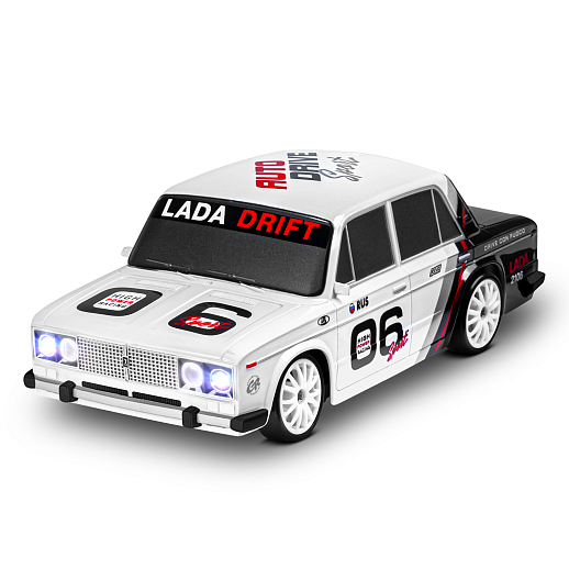 AUTODRIVE Р/У Машина для дрифта LADA 2106,М1:24,2.4GHz,4WD,свет фар,4 доп.колеса,конусы,с аккум.,цв. белый/серебро/черн.,в/к 20,5*13*13см в Джамбо Тойз #3
