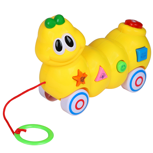 Каталка-игрушка музыкальная "Гусеница" ТМ "Smart Baby", на веревочке, мелодии В. Шаинского, учим фигуры, животных, в/к 16,5*20,5*9 см в Джамбо Тойз #3