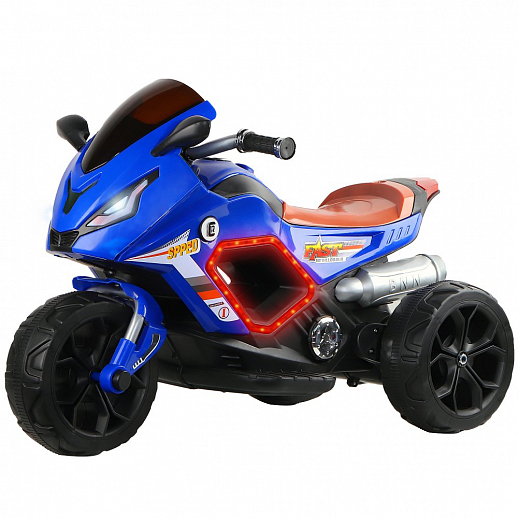 Электромотоцикл детский трехколесный на аккумуляторе с функцией водяного пара, USB, MP3, колеса пластик, свет LED. Цвет синий в Джамбо Тойз