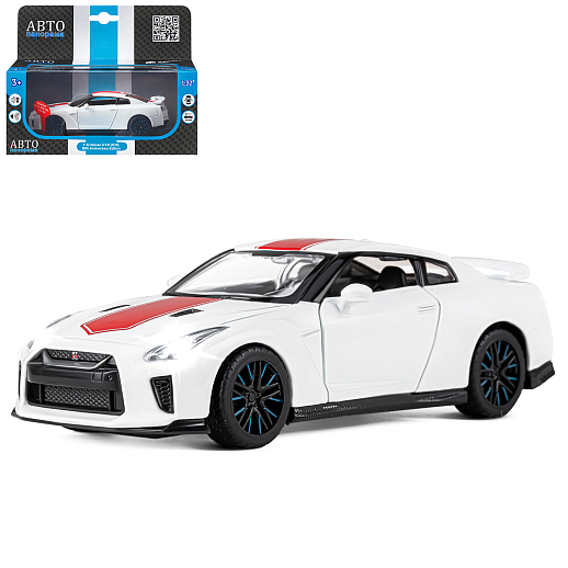 ТМ "Автопанорама" Машинка металлическая 1:32 Nissan GT-R (R35), белый, откр. двери, свет, звук, инерция в/к 17,5*13,5*9 см в Джамбо Тойз