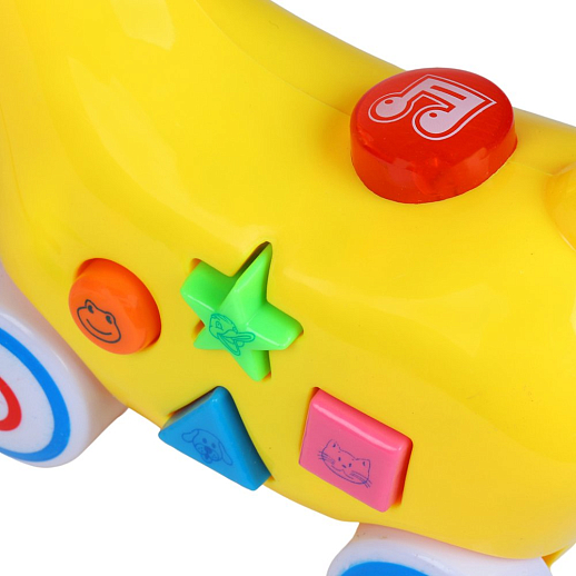 Каталка-игрушка музыкальная "Лошадка" ТМ "Smart Baby", на веревочке, мелодии В. Шаинского, учим фигуры, животных, желтая в/к 16,5*20,5*9 см в Джамбо Тойз #6