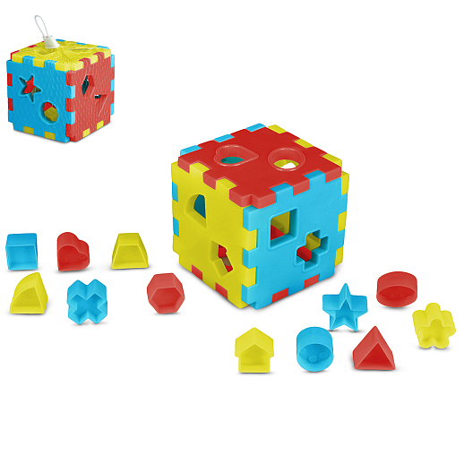 ТМ "Компания Друзей" Сортер КУБ, в сетке  желто-сине-красный, в сетке 10,5х10,5х10,5 см в Джамбо Тойз