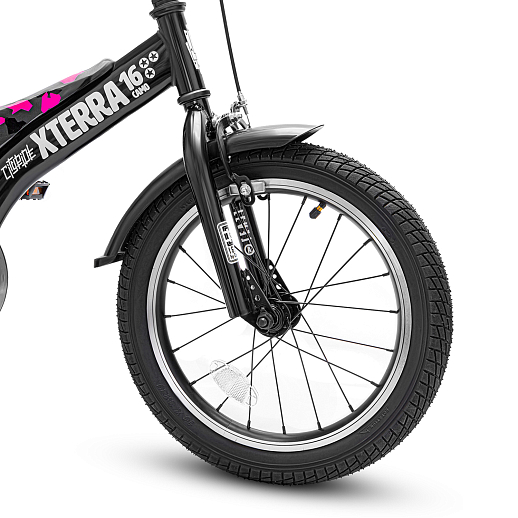 Детский велосипед "City-Ride XTERRA" -рама сталь, кожух цепи 100%, диски алюм. 16, втулки сталь, покрышки 2,125, страх. колеса, руль сталь. штем сталь, задние ножные тормоза, передний V-brake , звоночек, крылья пластик, отражатели пер/зад на спицах + верхнее правое перо. в Джамбо Тойз #4