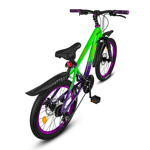 Велосипед двухколёсный CITYRIDE, модель CR-B2-12S, рама сталь, колеса 20" алюминиевые двойный обода, 21 скорость, амортизационная вилка, дисковые мех. тормоза, цвет зеленый-фиолетовый в Джамбо Тойз #11