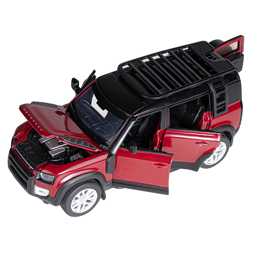 ТМ "Автопанорама" Машинка металлическая 1:32 Land Rover Defender 110, красный, откр.4 двери, капот, багажник, свет, звук, свободный ход колес, в/к 17,5*13,5*9 см в Джамбо Тойз #4