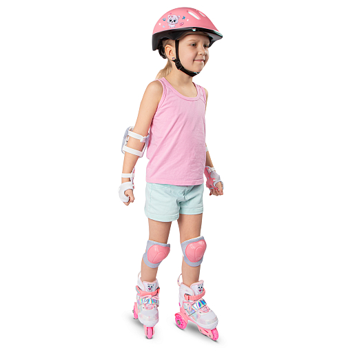 Набор роликов-квадов CITYRIDE, с принтом кошки, шлем, комплект защиты, сумка, колёса PU, текстильный мысок, подшипники ABEC7, розовый-белый, в/к 5сл гофорокартон в Джамбо Тойз #13