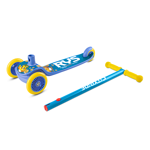 Трехколесный самокат  Материал: полипропилен + сталь, Размер изделия: 60x27x63см,Размер деки: 12,5 см Переднее колесо: 120x23 мм из пвх, заднее колесо: 97x23 мм из пвх Подшипник: ABEC-7 Максимальная нагрузка: 50 кг, синий в Джамбо Тойз #7