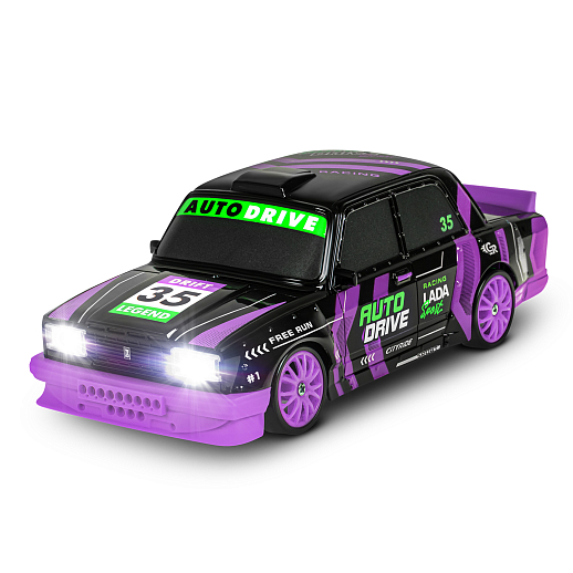 AUTODRIVE Р/У Машина для дрифта LADA 2105,М1:24,2.4GHz,4WD,свет фар,4 доп.колеса,конусы,с аккум.,цв. черн/фиол.,в/к 20,5*13*13см в Джамбо Тойз #6
