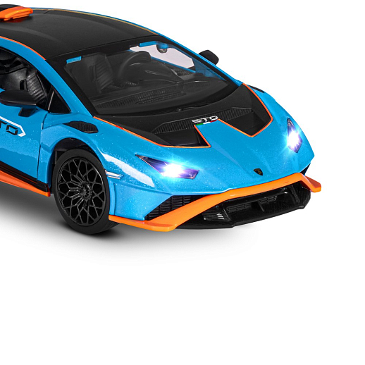 ТМ "Автопанорама" Машинка металлическая, 1:32 Lamborghini STO, голубой, принт, откр. двери и багажник, свет, звук, инерция, в/к 17,5*12,5*6,5 см в Джамбо Тойз #22