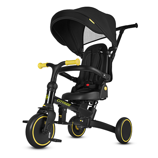 Детский трехколесный велосипед "CITYRIDE". Рама алюминий, может трансформироваться, подножки, колеса 8/7 EVA, капюшон, род. ручка,  персиковый в Джамбо Тойз #11