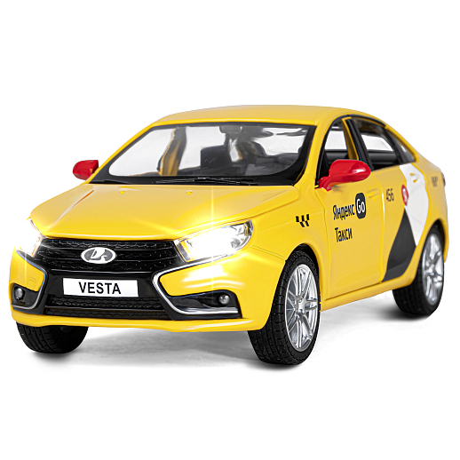 Машинка металлическая Яндекс Go, инерционная, коллекционная модель 1:24 LADA VESTA, цвет желтый, открываются 4 двери, капот, багажник, свет, звук, в/к 24,5*12,5*10,5 см в Джамбо Тойз #4