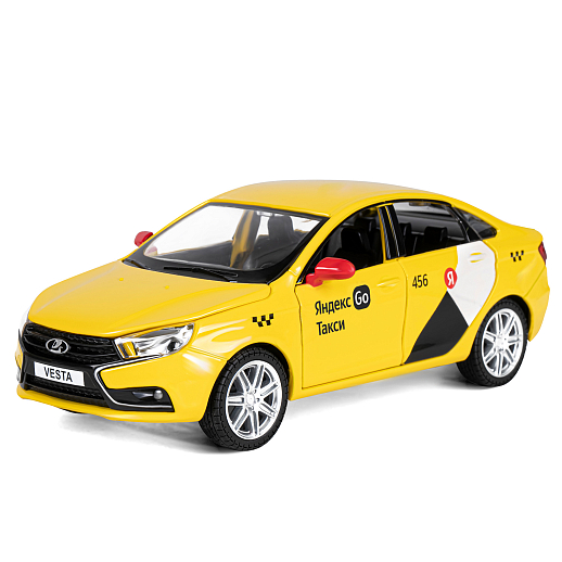 Машинка металлическая Яндекс Go, инерционная, коллекционная модель 1:24 LADA VESTA, цвет желтый, открываются 4 двери, капот, багажник, свет, звук, в/к 24,5*12,5*10,5 см в Джамбо Тойз #2