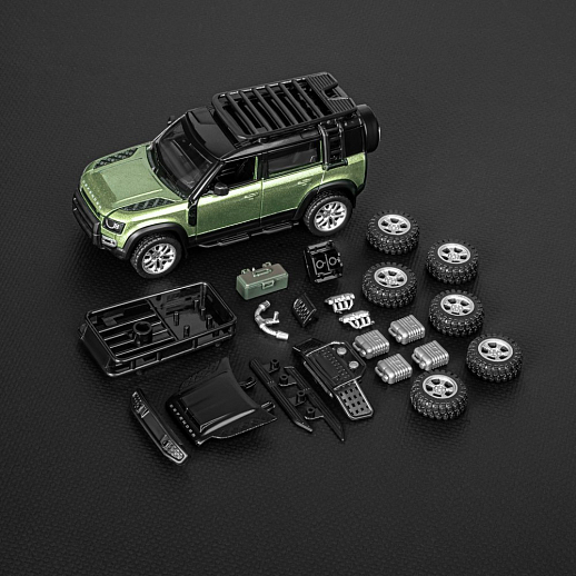 Машинка металлическая 1:43 2020 Land Rover Defender 110, зеленый, тюнинг, откр. двери, инерция, в/к 23,5*10*4 см в Джамбо Тойз #33