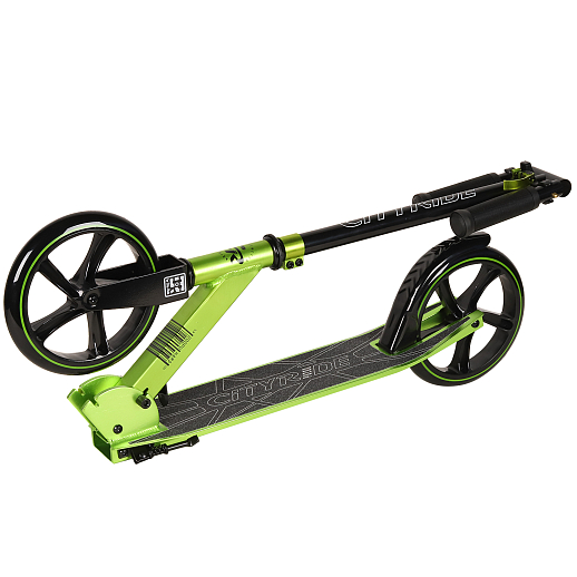 Двухколесный самокат CITYRIDE 200, ал. 50/50%, t-bar сталь, грипсы 135мм TPR, колеса PU 200/200, 86A, подножка, abec 9, цвет Зеленый в Джамбо Тойз #2