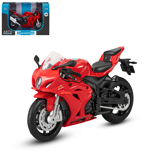 ТМ "Автопанорама" Мотоцикл металл. 1:18 SUZUKI GSR-R1000, красный, свободный ход колес, в/к 9,2 х 4,5 х 14 см в Джамбо Тойз