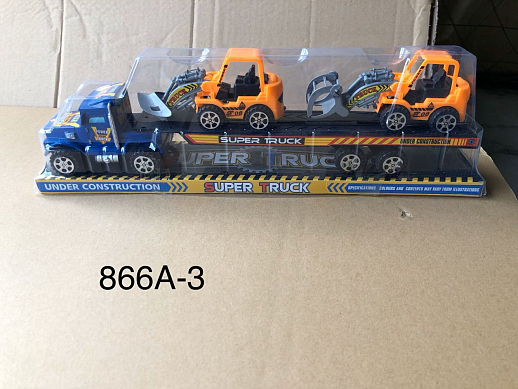 Инерционная машина "Автовоз" синяя с 2 тракторами, п/к,  50,5*10*15,5 в Джамбо Тойз