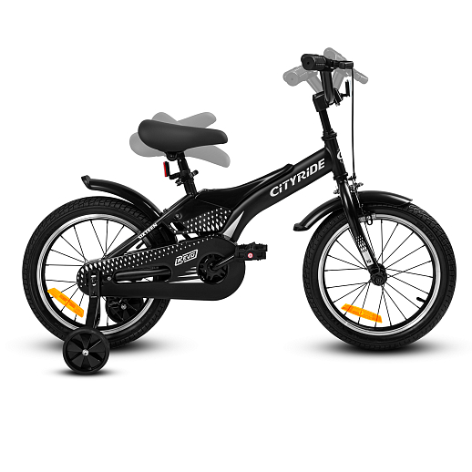 Детский велосипед "Cityride REVO", модель CR-B2-05, рама сталь, кожух цепи 100%, обода алюм. 16", втулки сталь, покрышки 2,125, страх. колеса, руль сталь. вынос сталь, задние ножные тормоза, передний клещевой, крылья пластик, отражатели пер/зад и на спицах, цвет чёрный в Джамбо Тойз #7