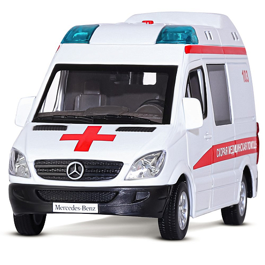 ТМ "Автопанорама" Машинка металлическая 1:32 Mercedes Sprinter "Скорая помощь", белый, откр. передние, боковая и задние двери, свет, звук, инерция, в/к 17,5*13,5*9 см в Джамбо Тойз #4