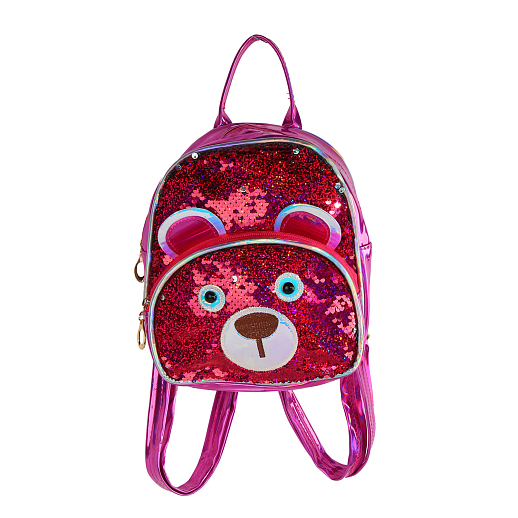 Рюкзачок детский для девочек с пайетками "Мишка", с внешним карманом на молнии , цвет малиновый "металлик", 22*21*3 см в Джамбо Тойз