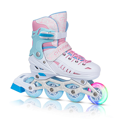 Роликовые коньки CITYRIDE, белый-розовый, PU колеса, переднее колесо со светом, подшипники ABEC 7, пластиковый мысок, в/к 5сл гофорокартон в Джамбо Тойз #6
