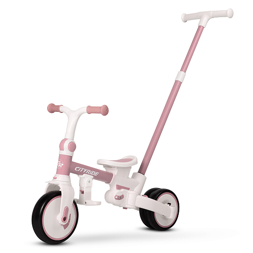 Детский трехколесный велосипед "CITYRIDE". Рама алюминий, может трансформироваться, подножки, колеса 8/7 EVA, капюшон, род. ручка, розовый в Джамбо Тойз #12