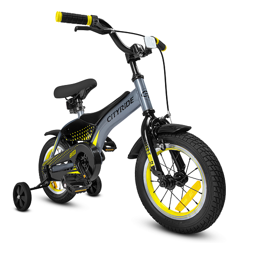 Детский велосипед "Cityride REVO", модель CR-B2-05, рама сталь, кожух цепи 100%, обода алюм. 12", втулки сталь, покрышки 2,125, страх. колеса, руль сталь. вынос сталь, задние ножные тормоза, передний клещевой, звонок, крылья пластик, отражатели пер/зад и на спицах, цвет серый-жёлтый в Джамбо Тойз #2