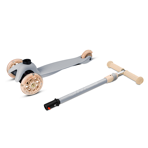 Самокат трехколесный CityRide, пакет, Дека: PP+нейлон, колеса PU 120/76 свет, руль  металл телеск., цвет серый в Джамбо Тойз #7