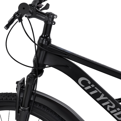 Велосипед CITYRIDE 24", модель CR-B2-SH03, рама сталь, обода двойные алюминий, трансмиссия 1*9 ск, амортизационная вилка, дисковые мех. тормоза цвет чёрный в Джамбо Тойз #5