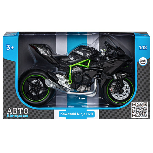ТМ "Автопанорама" Мотоцикл металл. 1:12 KAWASAKI Ninja H2R, черный, свободный ход колес, в/к 7,1 х 11,7 х 20,6 см  в Джамбо Тойз #3