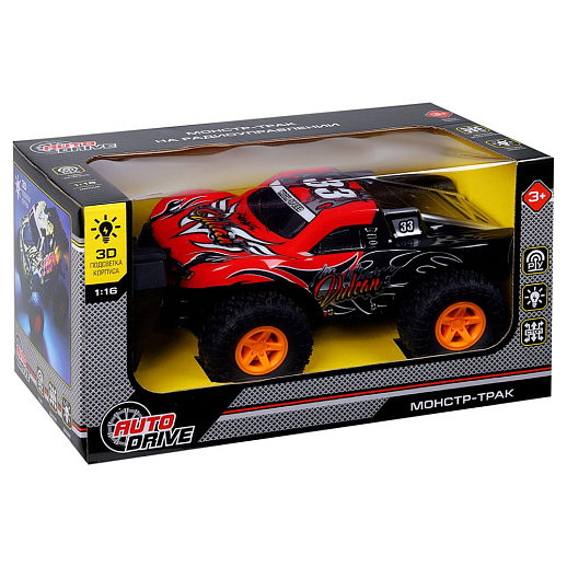 Р/У AUTODRIVE Монстр-трак с 3D подсветкой корпуса,М1:16,4 канала,с аккум,цв.красный, в/к 31,5*16,5*17см в Джамбо Тойз #2