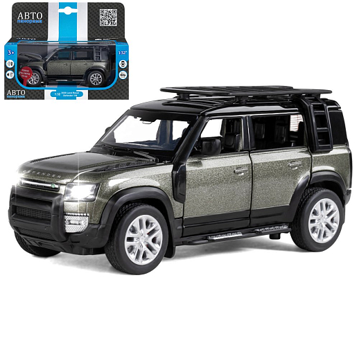ТМ "Автопанорама" Машинка металлическая 1:32 Land Rover Defender 110, зеленый перламутр, откр.4 двери, капот, багажник, свет, звук, свободный ход колес, в/к 17,5*13,5*9 см в Джамбо Тойз