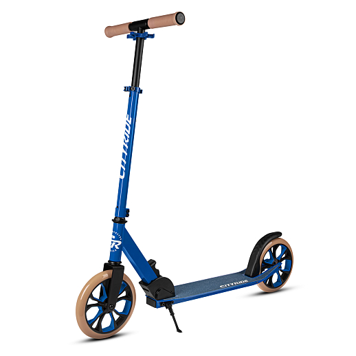 Двухколесный самокат CITYRIDE 200, ал. 50/50%, t-bar сталь, грипсы 135мм TPR, колеса PU 200/200, 86A, подножка, abec 9, голубой в Джамбо Тойз #2