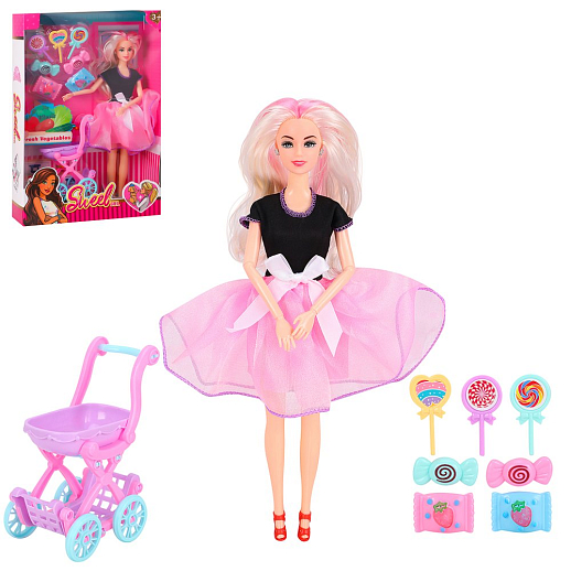 Кукла "Модница" с шарнирными руками, в комплекте тележка и игрушечные продукты, в/к 26х6,5х33 см в Джамбо Тойз