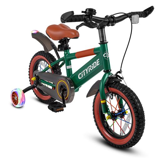 Велосипед двухколёсный CITYRIDE, модель CR-B2-07F52, колеса 12", рама сталь, колеса сталь, балансирные колеса со светом, маячок в заднем крыле, цвет зеленый в Джамбо Тойз