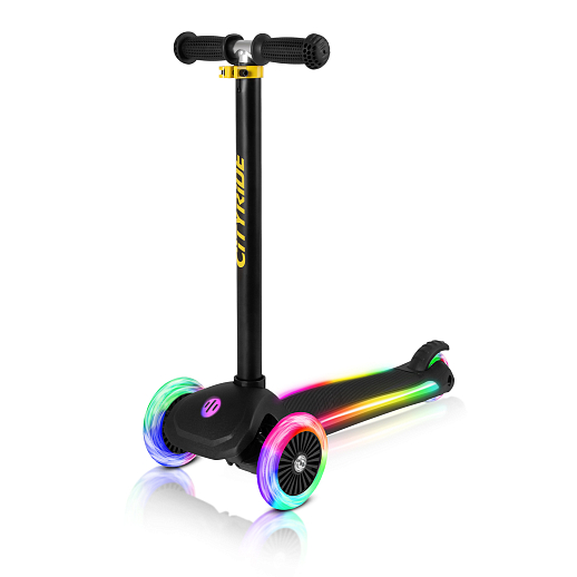 Самокат 3хколесный City-Ride (пакет). Руль телеск.: металл. с резин.грипсами. дека со светом. Колеса: 120/76 PU со светом. Возраст: от 3 лет Подшипник: Аbec-7, черный в Джамбо Тойз #11