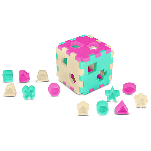 ТМ "Компания Друзей" Сортер КУБ, в сетке  розово-бирюзово-молочный, в сетке 10,5х10,5х10,5 см в Джамбо Тойз #2