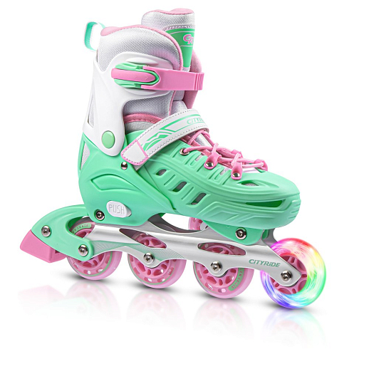 Ролики раздвижные CiTYRIDE, колеса PU, подшипники ABEC 7, алюминиевая рама, ботинок пластик, цвет зеленый-розовый в Джамбо Тойз #7