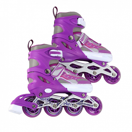 Коньки роликовые раздвижные, полиуретановые колеса, первое колесо светящееся, размер M (35-38), цвет фиолетовый в Джамбо Тойз #3