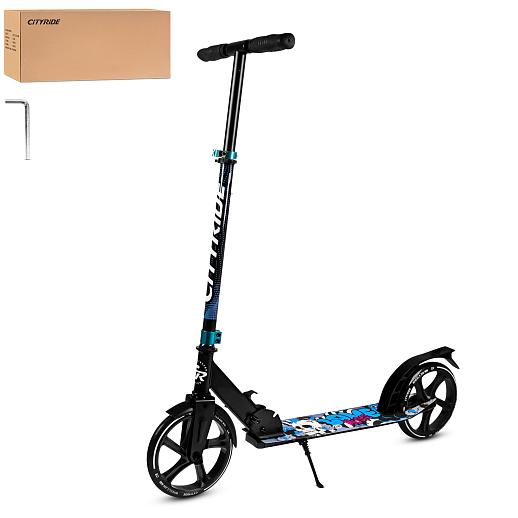 2хкол. самокат CITYRIDE 200, сталь 100%, грипсы 135мм TPR, колеса PU 200/200 мм. Черный в Джамбо Тойз