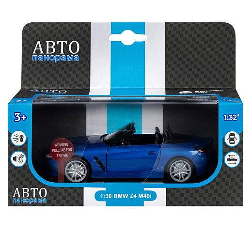 ТМ "Автопанорама" Машинка металлическая 1:30 BMW Z4 M40i, синий, свет, звук,откр. двери, инерция, в/к 18*13,5*9 см в Джамбо Тойз #22