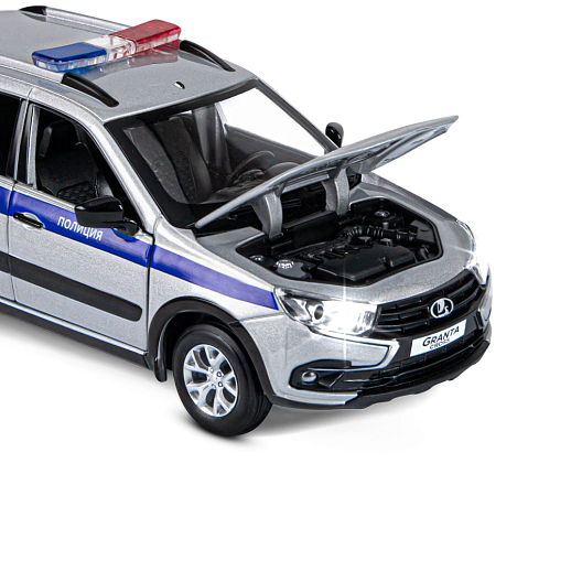 Машинка металлическая Автопанорама, инерционная, коллекционная модель LADA GRANTA CROSS "Полиция" масштаб 1:24, свет, звук, открываются 4 двери, капот, багажник,серебряный, в/к 24,5*12,5*10,5 см в Джамбо Тойз #18
