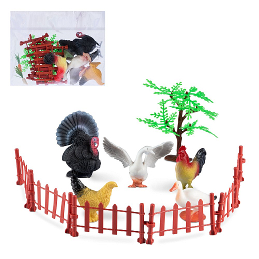 Серия "Животные планеты Земля", набор "Домашние птицы" 5 шт (14 предметов) 5,5-8,5 см в/п 21х25 см в Джамбо Тойз