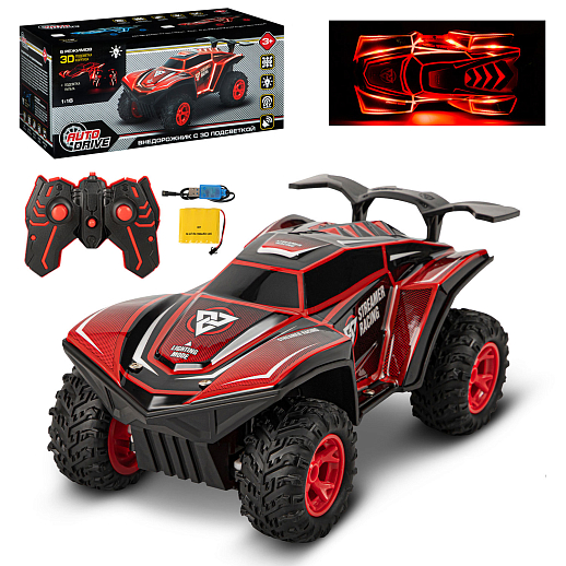 AUTODRIVE Р/У внедорожник,3D-подсветка корпуса/пульта,М1:16,2.4GHz,музыка, цвет красн.,в/к 35,5*18*16см в Джамбо Тойз