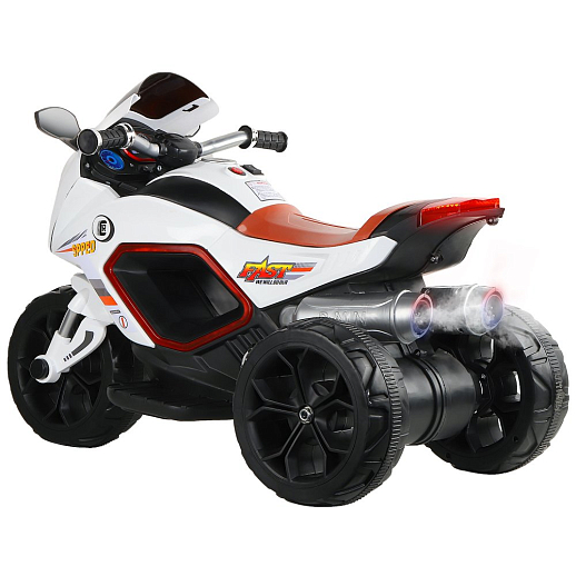 Электромотоцикл детский трехколесный на аккумуляторе с функцией водяного пара, 2 двигателя, USB, MP3, колеса пластик, свет LED. Цвет белый в Джамбо Тойз #3