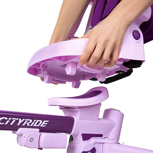 Детский трехколесный велосипед "CITYRIDE". Рама алюминий, может трансформироваться, подножки, колеса 8/7 EVA, капюшон, род. ручка, фиолетовый в Джамбо Тойз #12