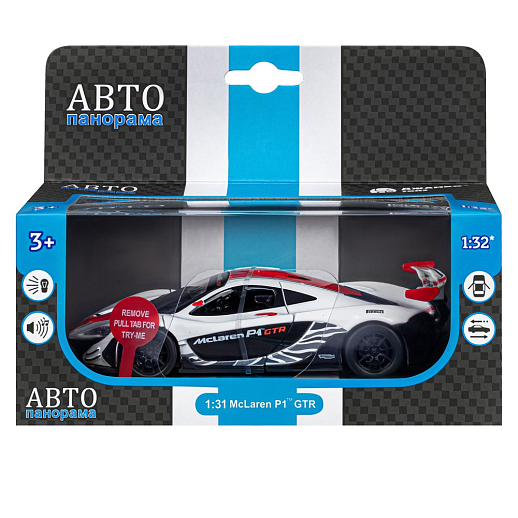 ТМ "Автопанорама" Машинка металлическая 1:31 Mclaren P1™ GTR, белый, откр. двери, свет, звук, инерция, в/к 18*13,5*9 см в Джамбо Тойз #20