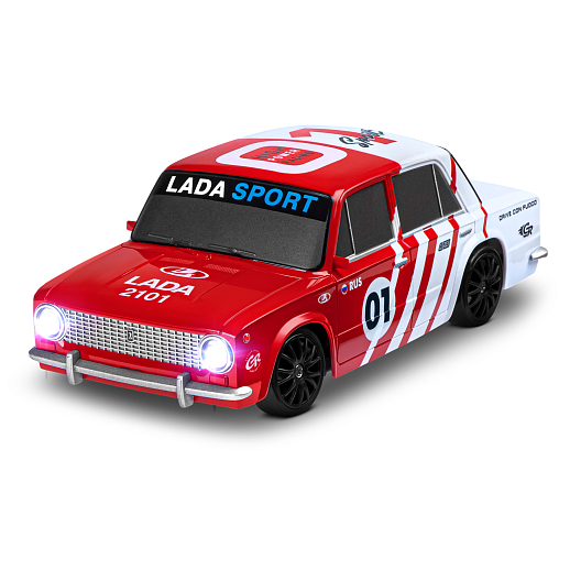AUTODRIVE Р/У Машина для дрифта LADA 2101,М1:24,2.4GHz,4WD,свет фар,4 доп.колеса,конусы,с аккум.,цв. красный с белыми акцентами,в/к 24*10,3*23,7см в Джамбо Тойз #4