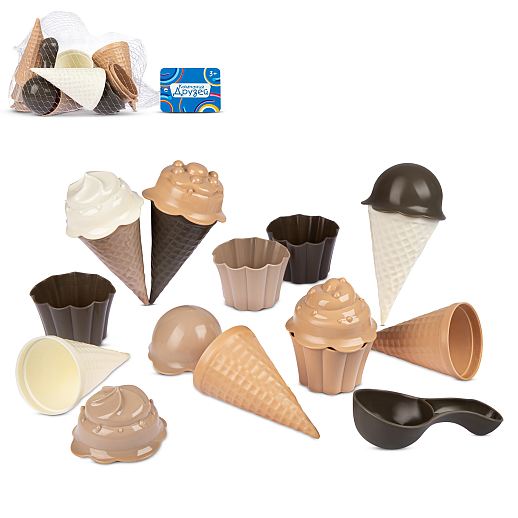 ТМ "Компания Друзей" Набор мороженое бежево-коричнево-кремовый 17 предметов в сетке 15х15х16 см в Джамбо Тойз