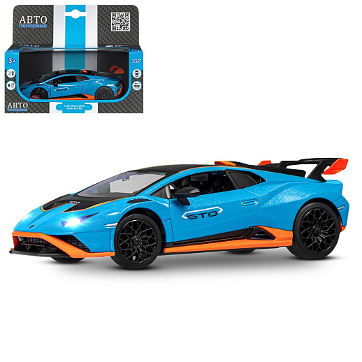 ТМ "Автопанорама" Машинка металлическая, 1:32 Lamborghini STO, голубой, принт, откр. двери и багажник, свет, звук, инерция, в/к 17,5*12,5*6,5 см в Джамбо Тойз